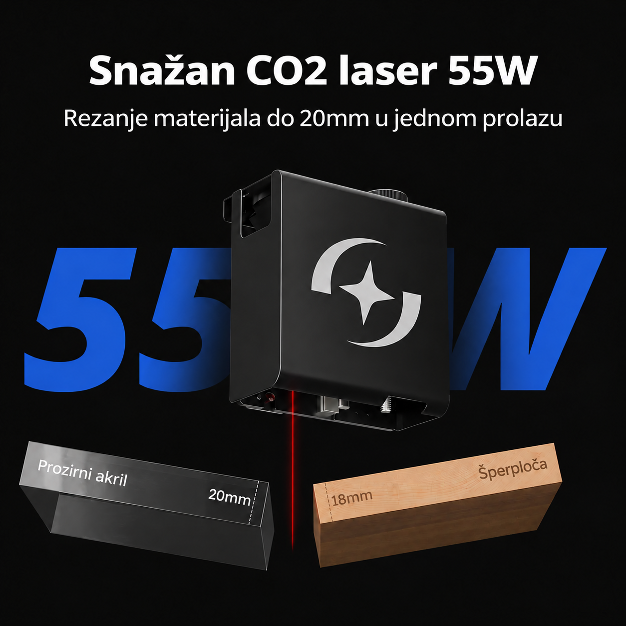 CO2 laser sa 55 W optičkom snagom