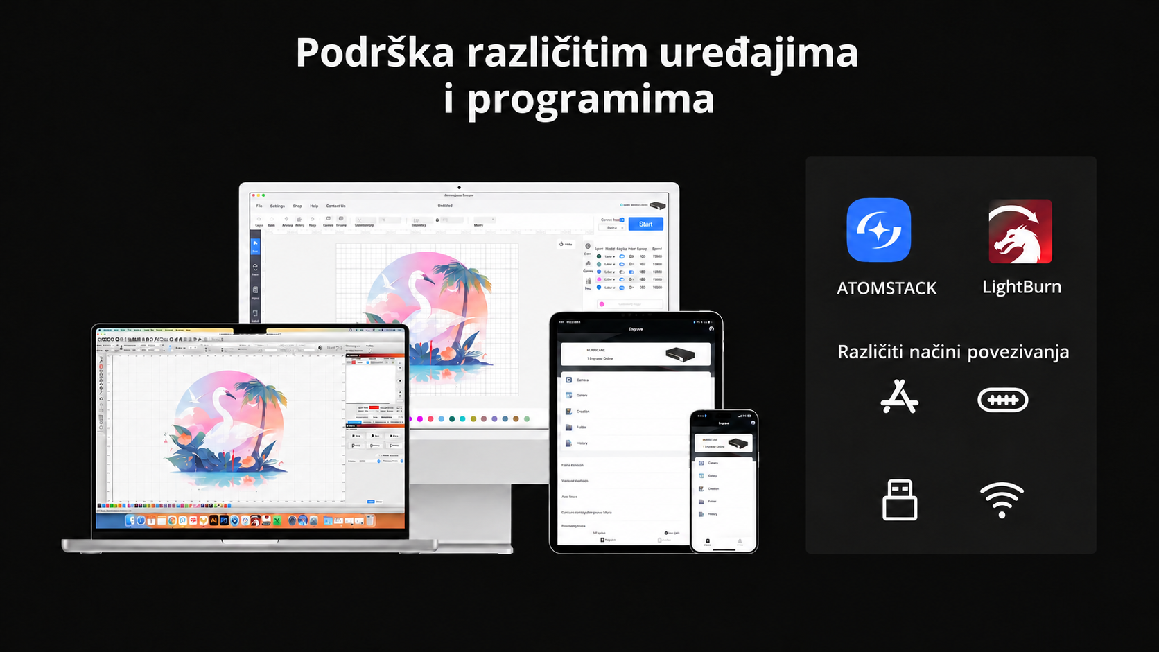AtomStack Studio, LightBurn i Wi-Fi